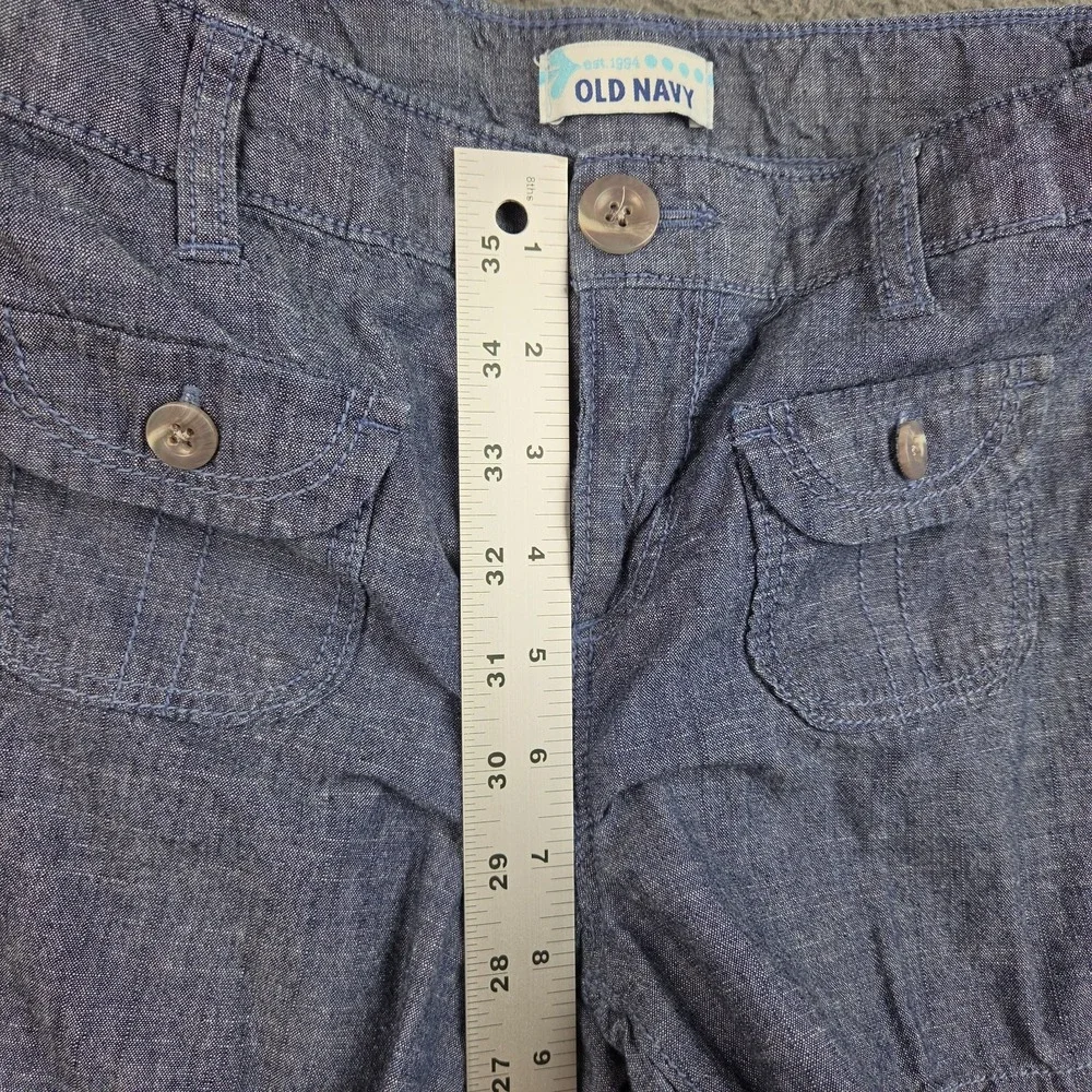 Old Navy Chambray Belted Shorts Women's 14 Blue Adjustable Waist Cotton